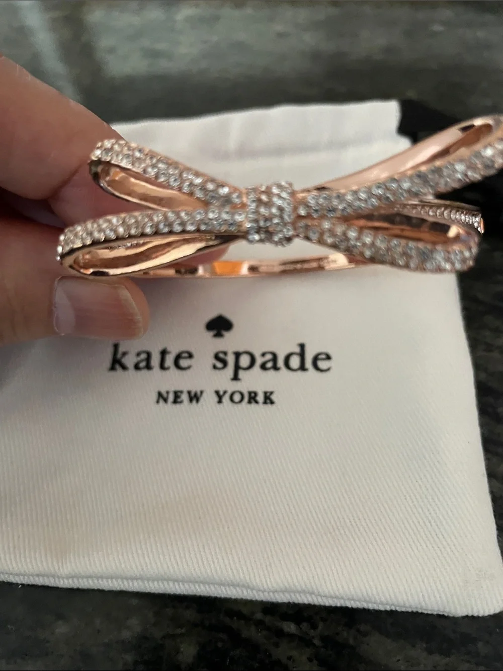 kate spade Rose Gold Bow Crystal Bangle Bracelet - Picture 2 of 5
